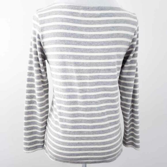 Wordtrober Ladies Casual Shirt Stripe Gray Cream Long Sleeve Fits Like Small - Picture 3 of 7